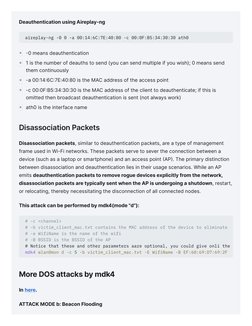 Deauthentication using Aireplay-ng
Disassociation packets, similar to deauthentication packets, are a type of management
fram