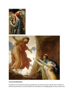 Función Ejemplificadora:
Persefone es la reina del inframundo y guardiana de los secretos muertos. Hija de Zeus y Deméter, la