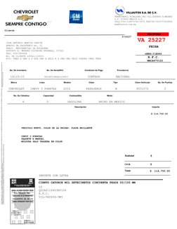 VEHICULO NUEVO, COLOR DE LA UNIDAD: BLANCO NEVADA
TORNADO
$ 114,3 39.13
PAQUETE D MANUAL
PEDIMENTO DE IMPORTACION: 9024-F3-60