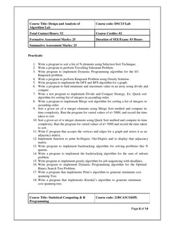 Page 6 of 14 
 
 
Course Title: Design and Analysis of 
Algorithm Lab 
 Course code: DSC13 Lab 
Total Contact Hours: 52 
Cour