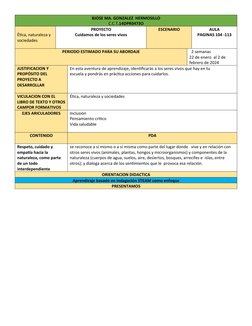 BJOSE MA. GONZALEZ  HERMOSILLO
C.C.T.14DPR0473O
Ética, naturaleza y 
sociedades
PROYECTO
Cuidamos de los seres vivos  
ESCENA