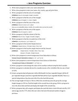 java exercise-1 - java excercise 1 btech - aim: write... Java Beginner Programming Exercises | PDF | Area