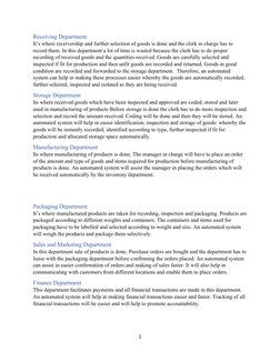 Receiving Department
It’s where receivership and further selection of goods is done and the clerk in charge has to 
record th