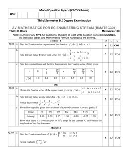 BMATEC301 Model Question Paper | PDF | Fourier Transform | Fourier Series