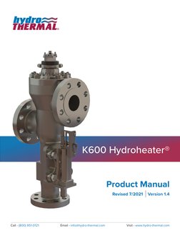 Product Manual
K600 Hydroheater®
Revised 7/2021
Version 1.4
Call - (800) 951-0121
Visit - www.hydro-thermal.com
Email - info
