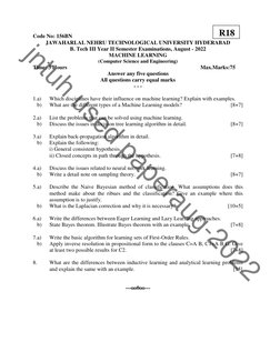 JNTUH Machine Learning Exam Papers | PDF | Machine Learning | Algorithms