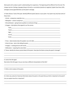 Most poems tell us about a poet’s understanding of an experience. The beginning will be different from the end. The 
change m