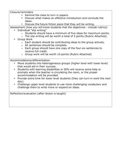 Closure/reminders 
• Remind the class to turn in papers. 
• Discuss what makes an effective introduction and conclude the 
id