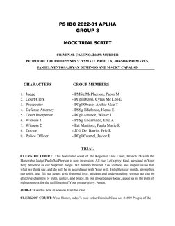 Mock Trial Script: Murder Case 24689 | PDF | Prosecutor | Evidence (Law)
