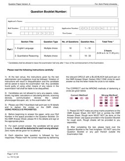 Question Paper Version: A 
 
       For: Azim Premji University 
Page 1 of 12 
 
Set: 74113_5A 
 
 
 
 
 
Question Booklet