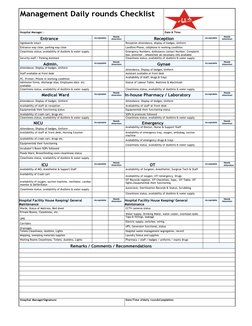 Daily Hospital Management Checklist | PDF | Health Care | Medicine