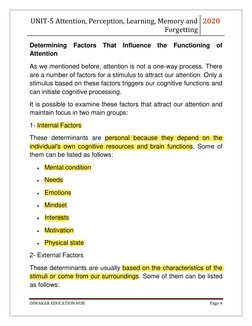 UNIT-5 Attention, Perception, Learning, Memory and 
Forgetting 
2020 
 
DIWAKAR EDUCATION HUB 
Page 4 
 
Determining Factors