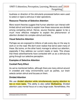 UNIT-5 Attention, Perception, Learning, Memory and 
Forgetting 
2020 
 
DIWAKAR EDUCATION HUB 
Page 7 
 
loudness or directio