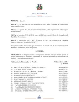 LUIS ABINADER
PRESIDENTE
DE
LA REPÚBLICA DOMINICANA
NUMERO:
264-24
VISTA: La Ley núm. 111, del 3 ele noviembre de 1942, sobre