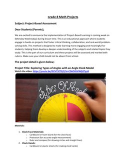 Grade 8 Math Projects 
Subject: Project-Based Assessment  
Dear Students (Parents), 
We are excited to announce the implement