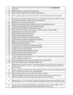 31
32
Define Generator in python with sample code.
33
Write a Python program to demonstrate Polymorphism
34
Write a python co