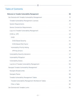 Table of Contents
Welcome to Tenable Vulnerability Management
29
Get Started with Tenable Vulnerability Management
31
Tenable