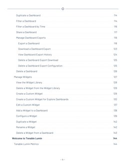 Duplicate a Dashboard
114
Filter a Dashboard
114
Filter a Dashboard by Time
116
Share a Dashboard
117
Manage Dashboard Export