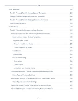 Scan Templates
292
Tenable-Provided Tenable Nessus Scanner Templates
293
Tenable-Provided Tenable Nessus Agent Templates
299
