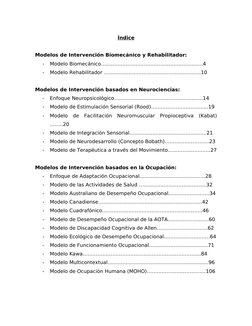 Índice
Modelos de Intervención Biomecánico y Rehabilitador: 
-
Modelo Biomecánico……………………………………………………..4
-
Modelo Rehabilitad