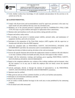 GAS
PDVSA
GAS
PDVSA
SAFE WORK PROCEDURE
PROJECT:
“ADEQUACY OF INFRASTRUCTURE OF ELECTRICAL
SUBSTATIONS IN THE ANACO DISTRICT,