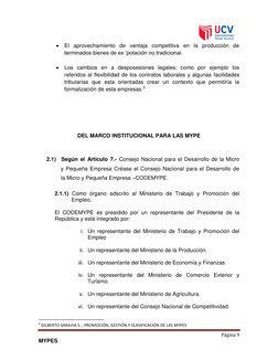 Página 9 
MYPES 
 El aprovechamiento de ventaja competitiva en la producción de 
terminados bienes de ex ‘potación no