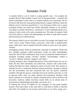 Semantic Field
A  semantic field is a set of words in a group specific ways.  For example, the 
semanti