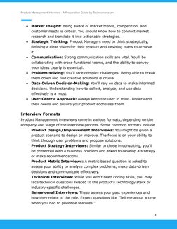 Product Management Interview - A Preparation Guide by Technomanagers
●
Market Insight: Being aware of market trends, competit