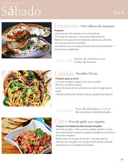 Preparar:
1 pieza de pan pita dorada en el comal (40 gr)
Con 60 gr de requesón u otro queso bajo en grasa
Rellenar con guiso