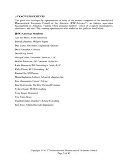 Copyright © 2017 The International Pharmaceutical Excipients Council 
Page 5 of 43 
 
ACKNOWLEDGEMENTS 
This guide was deve