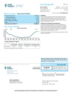 Page 1 of 4
duke-energy.com
800.777.9898
9100 0850 8632
Your Energy Bill
Service address
 Bill date
Account number
Feb 14, 20