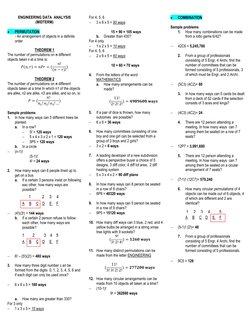 ENGINEERING DATA  ANALYSIS 
(MIDTERM) 
 
 
PERMUTATION 
- An arrangement of objects in a definite 
order  
THEOREM 1 
The nu