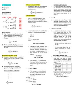  
PROBABILITY 
 
Sample Space 
S = {H,T} 
 
Sample Space Dice 
S = {1, 2, 3, 4, 5, 6} 
 
1st Item     2nd Item       3rd Ite