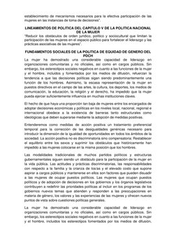 establecimiento de mecanismos necesarios para la efectiva participación de las 
mujeres en las instancias de toma de decision