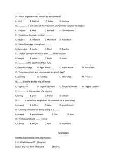 Basic Three Rme Example Questions And Answers RME Questions and Answers for Primary 4 | PDF