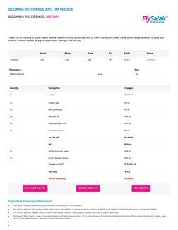 .
Thank you for choosing to fly with us and we look forward to having you onboard with us soon. Your booking details are as b