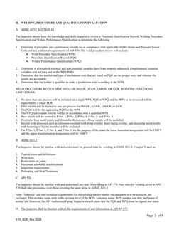 Page 5 of 9 
570_BOK_Feb 2023 
II. WELDING PROCEDURE AND QUALIFICATION EVALUATION  
    
A. ASME BPVC SECTION IX 
 
The ins