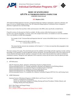 7/2022 
 
BODY OF KNOWLEDGE 
API 570 AUTHORIZED PIPING INSPECTOR 
CERTIFICATION EXAM 
 
2023 (Replaces 2022) 
 
API Authori