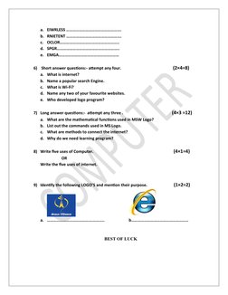 Class 4 Computer Exam Question Paper | PDF | Internet | Information ...