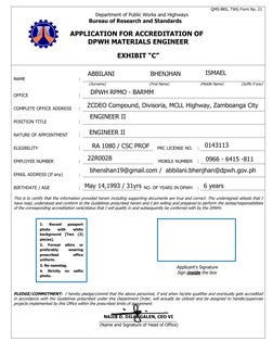 DPWH Materials Engineer Accreditation Form | PDF | Engineer