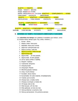 SUJETO .----- OBJETO ---------VERBO
NOQA 
WAKATA MICHINI
NOQA MAMAWAN TIYANI
MARIA AREQUIPAKAMA  CH’USAN  ADJETIVO….. COMPLEM