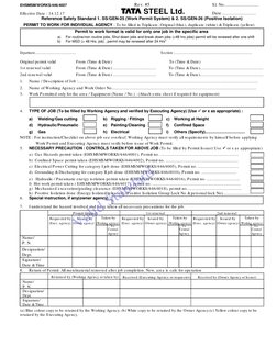 EHSMSM/WORKS/446/4007 
Rev. #5 
Sl. No............................. 
Effective Date : 14.12.17 
STEEL Ltd. 
Date.............