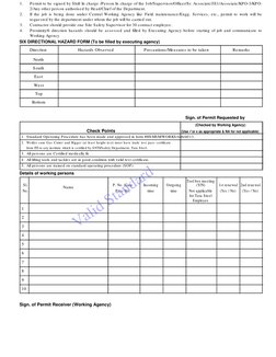 1. 
Permit to be signed by Shift In charge /Person In charge of the Job/Supervisor/Officer/Sr. Associate/JE1/Associate/KPO-3/