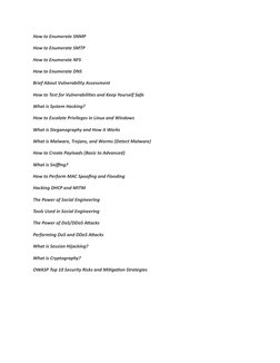 How to Enumerate SNMP
How to Enumerate SMTP
How to Enumerate NFS
How to Enumerate DNS
Brief About Vulnerability Assessment
Ho