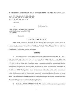 4 
 
 
IN THE COURT OF COMMON PLEAS OF ALLEGHENY COUNTY, PENNSYLVANIA 
 
A.E., C.J., C.K., C.S., C.C., D.F., E.D., J.R., 
J.G
