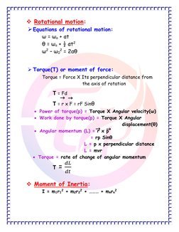 Rotational Motion Formula Sheet Class 11 | PDF | Torque | Rotation ...