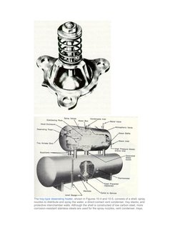 The tray-type deaerating heater, shown in Figures 10-4 and 10-5, consists of a shell, spray 
nozzles to distribute and sp