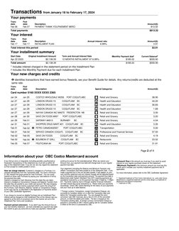 Page 2 of 4
Transactions from January 18 to February 17, 2024
Your payments
Trans
date
Post
date
Description
Amount($)
Feb 06