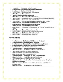 • 
4 de octubre – Día Mundial de los Animales 
• 
9 de Octubre – Nacimiento de Dionisio de Herrera 
• 
9 de Octubre – Día Mun