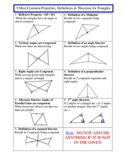 1.  Reflexive Property:  AB = BA 
 When the triangles have an angle or 
side in common 
 
6.  Definition of a Midpoint 
Res